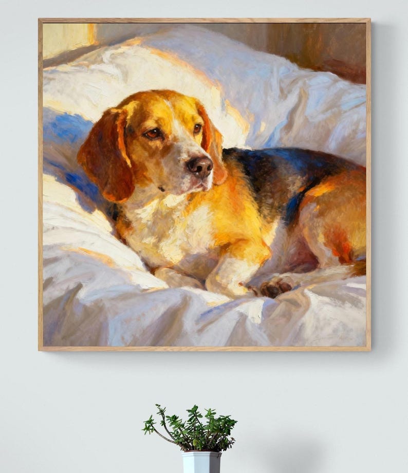 Beagle Dog Art Print - Oil Pastel Portrait, Framed or Canvas Wall Decor ...