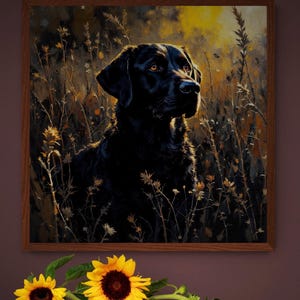 Black Lab Oil Painting Art Print: Vintage Labrador Retriever Wall Decor