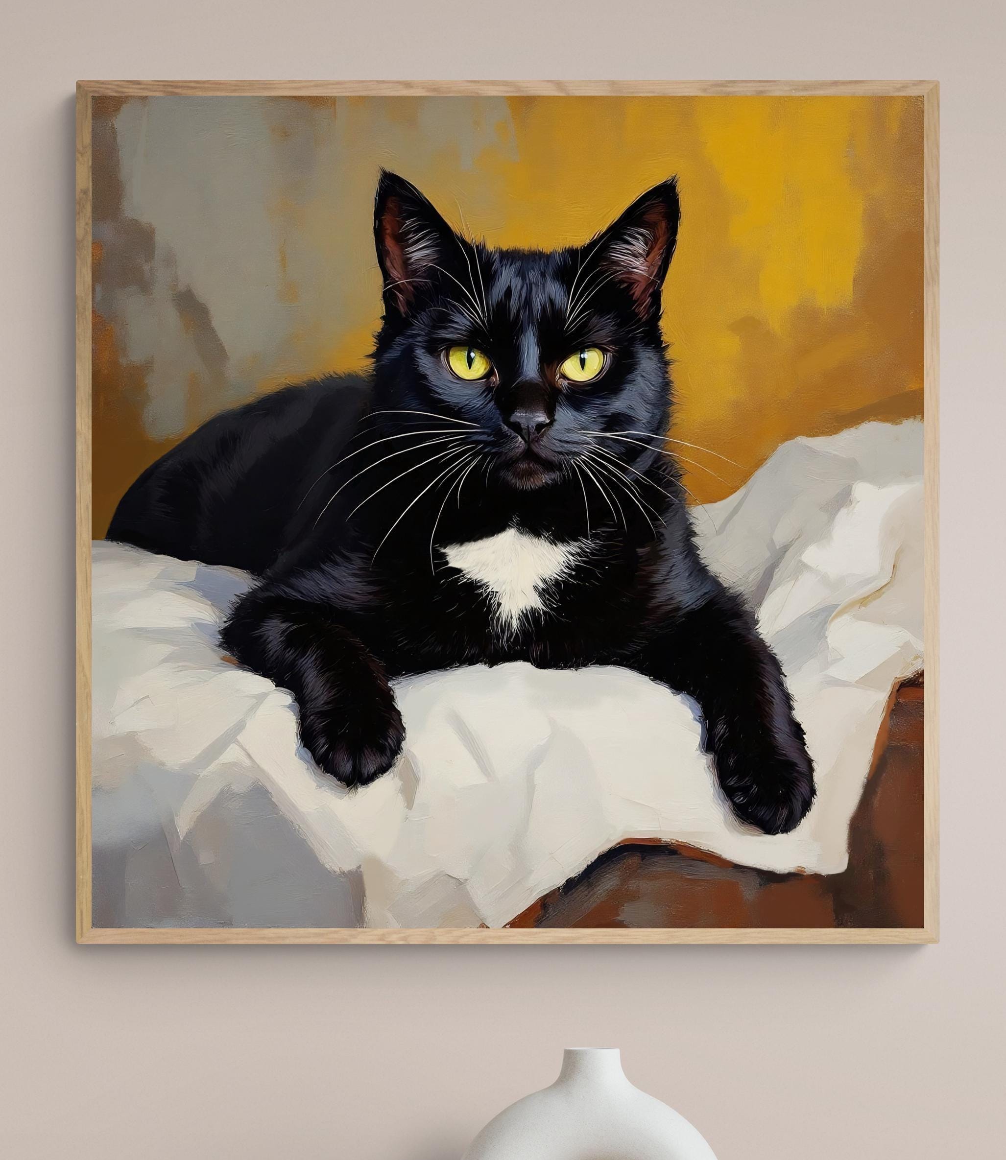 Tuxedo Cat Portrait Art Print: Impressionist Painting, Gifts for Cat Lovers