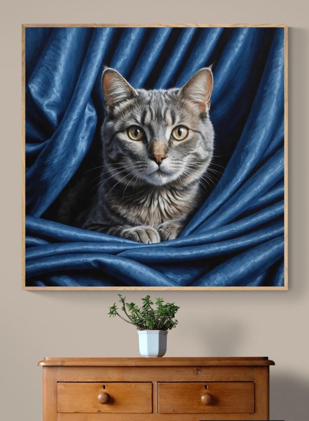 Grey Tabby Cat Portrait Fine Art Print | Oil Painting | Wall Decor ...