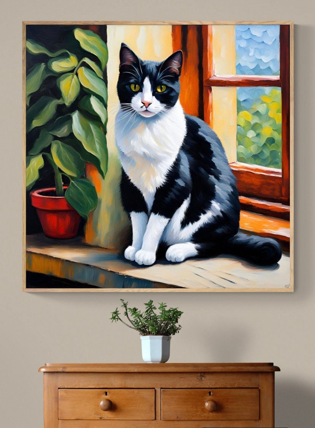 Tuxedo Cat Oil Painting Fine Art Print Oil Painting Wall Decor Gifts ...