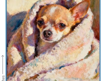 チワワのアートプリント – 毛布に包まれた心地良い犬の油絵 - Etsy 日本