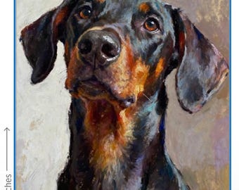 ドーベルマンのアートプリント - 黒と黄褐色の犬の肖像画の油絵 - Etsy