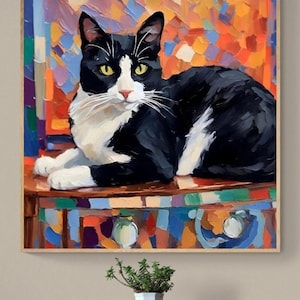 Tuxedo Cat Colorful Fine Art Print | Painting | | Free Shipping | Heavy Cardstock Paper | Framing Optional | Archival Quality Ink