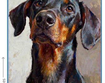 ドーベルマンのアートプリント - 黒と黄褐色の犬の肖像画の油絵 - Etsy
