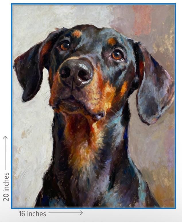 ドーベルマンのアートプリント - 黒と黄褐色の犬の肖像画の油絵 - Etsy