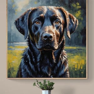 Black Lab Oil Painting Art Print: Labrador Retriever Portrait
