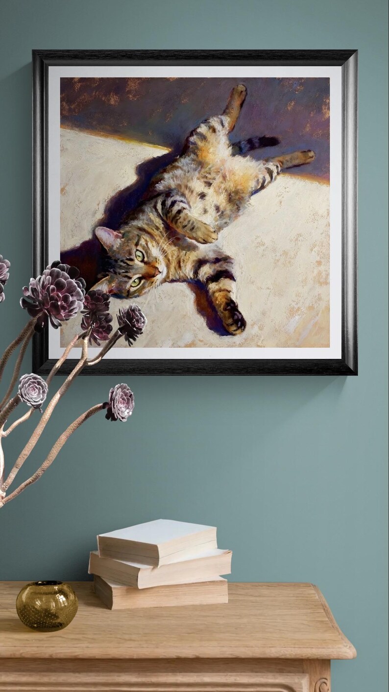 Tabby Cat Art Print – Oil Pastel Portrait, Framed or Canvas Wall Decor ...