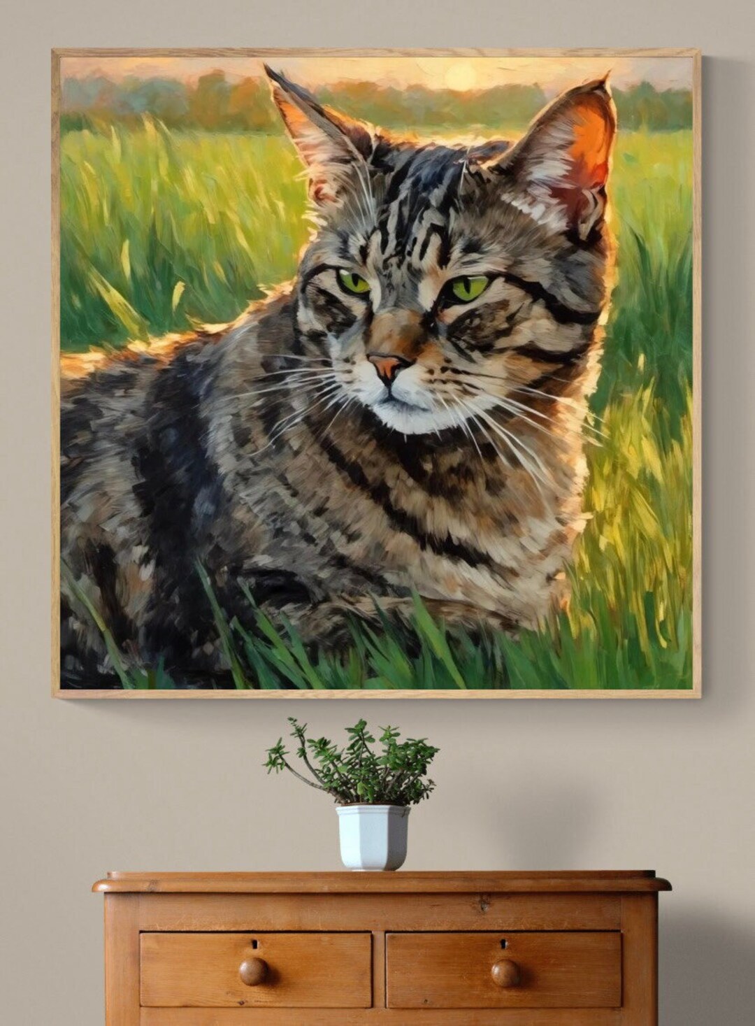 Tabby Cat Portrait Fine Art Print Oil Painting Wall Decor Gifts for Cat ...