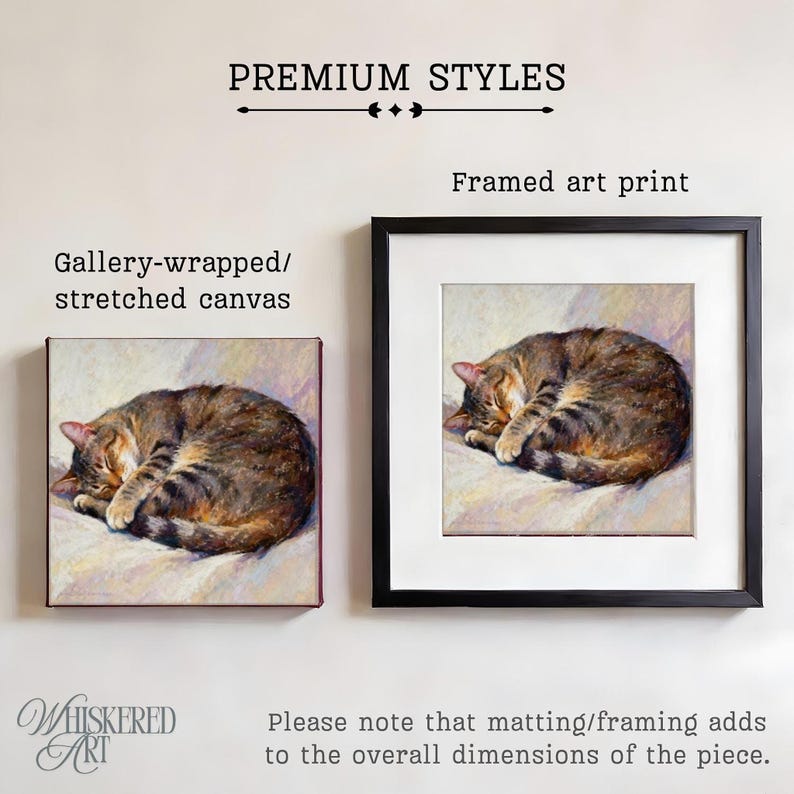 Sleeping Cat Art Print, Oil Pastel Portrait on Canvas or Framed Decor image 2
