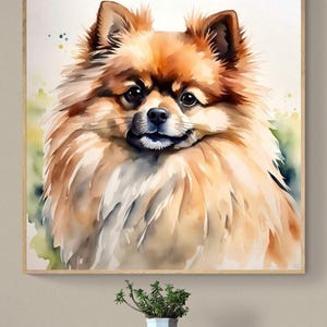 Pommern Aquarell Kunstdruck: Hundeportrait, optional mit Rahmen