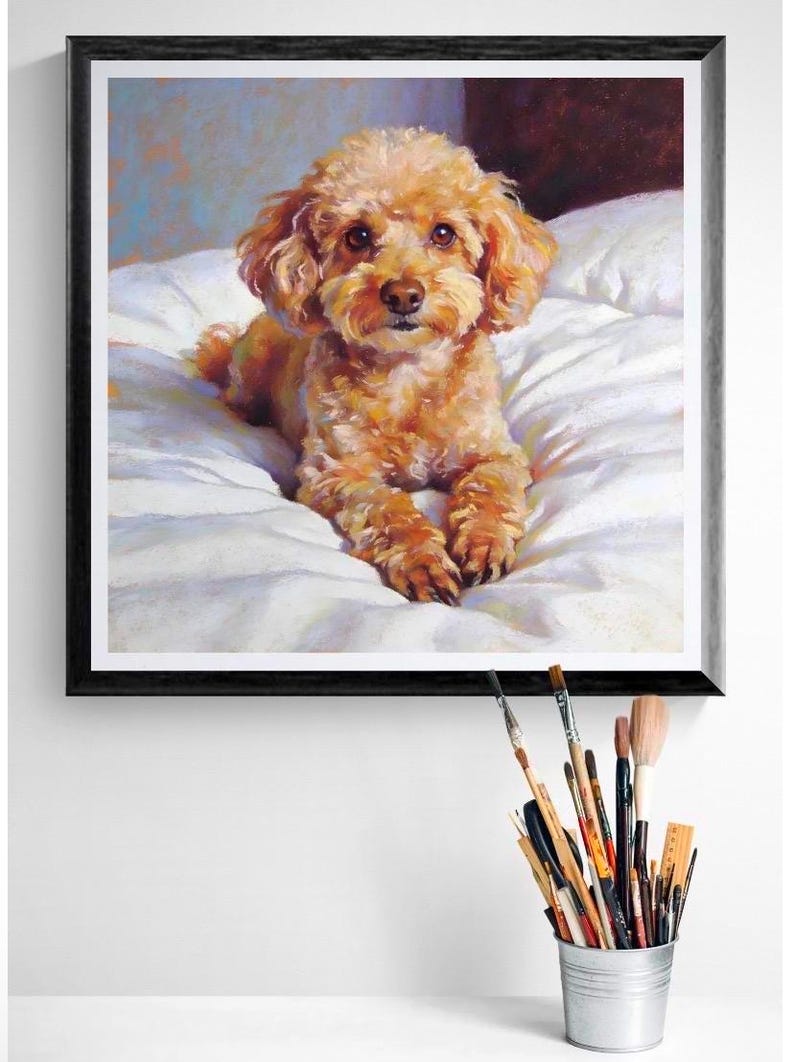 Golden Poodle Art Print – Oil Pastel, Framed or Canvas Wall Decor image 2