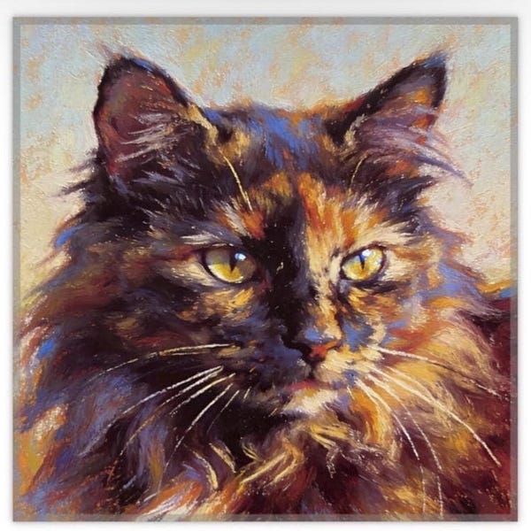 Pet Portrait Art of Tortoiseshell Cat, Framed or Canvas Print Options