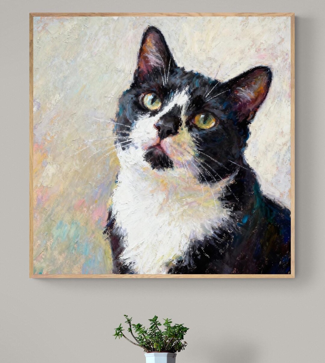 Tuxedo Cat Art Print: Black and White Pet Portrait Oil Painting - Etsy