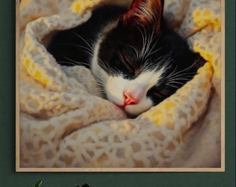 Tuxedo Cat Portrait Fine Art Print | Painting | Free Shipping | Heavy Cardstock Paper | Framing Optional | Archival Quality Ink