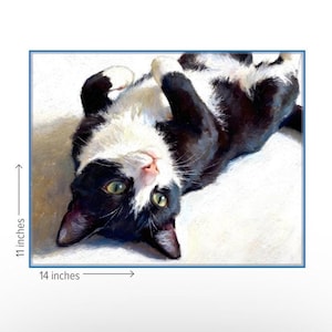 Tuxedo Cat Print, Playful Kitty Art in Framed or Canvas Options 11 x 14
