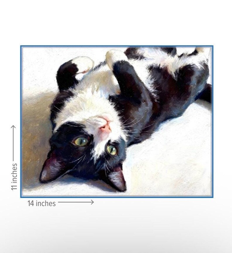 Tuxedo Cat Print, Playful Kitty Art in Framed or Canvas Options 11 x 14
