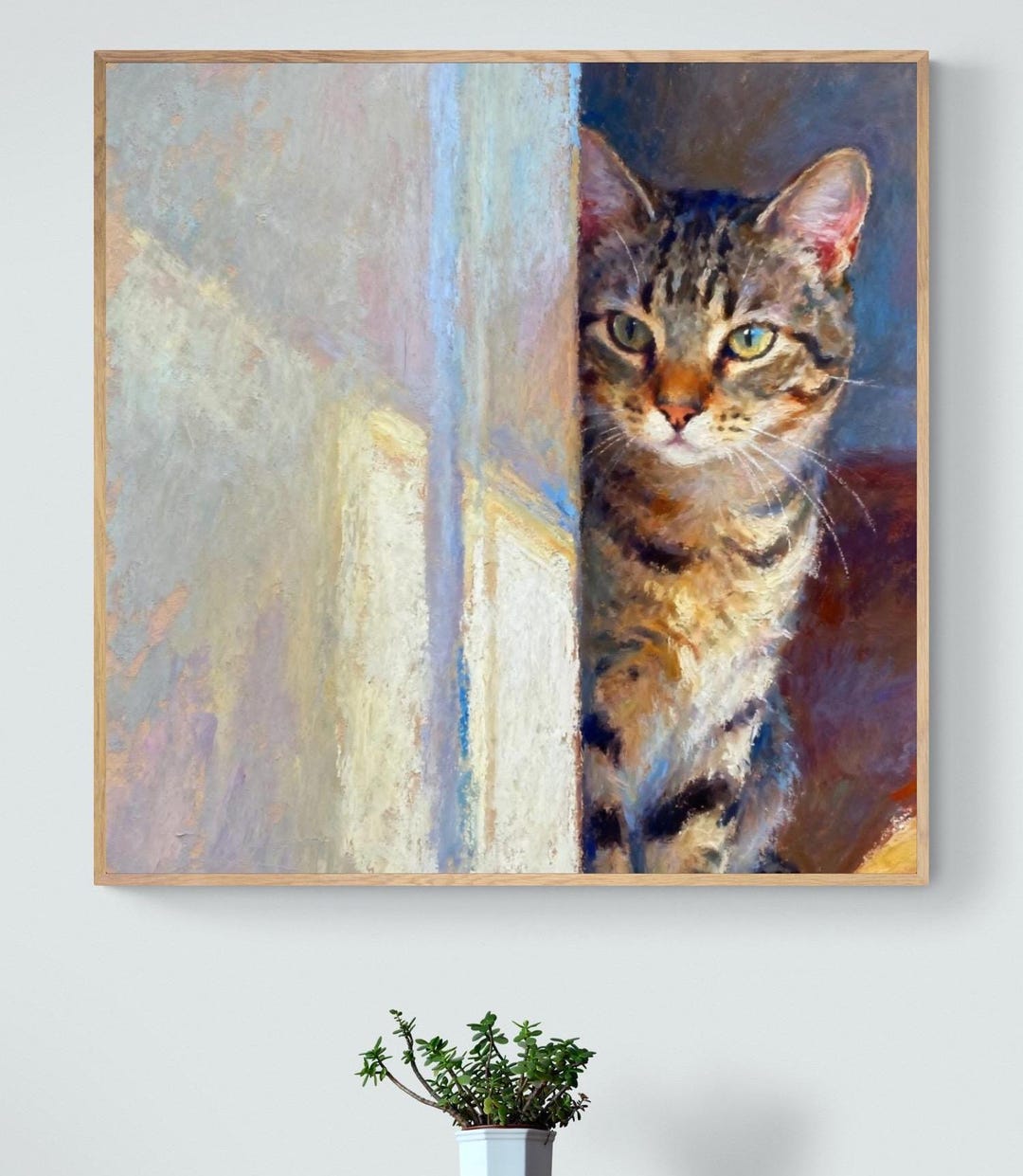 Tabby Cat Art Print - Oil Pastel Portrait, Framed or Canvas Artwork ...