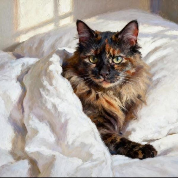 Tortie Cat Print, Tortoiseshell Oil Pastel Portrait on Canvas or Paper