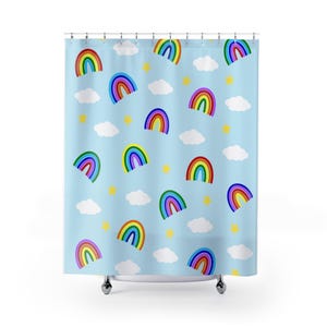 Rainbows and Clouds Shower Curtains, Bathroom Decor, Colorful Shower Curtain, Kids Bath, Home Decor