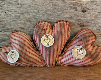 Handmade Primitive Ticking Stripe Heart Bowl Fillers