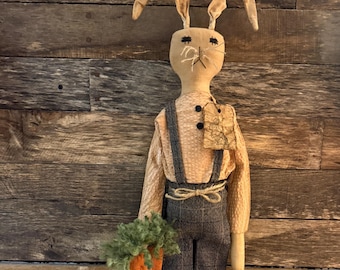 Primitive Hanging Bunny Doll with Carrots