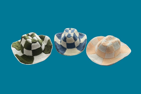 Crochet Checkered Cowboy Hat Pattern - Etsy display picture 1