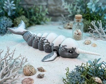 3D-geprinte gelede Flexi Narwhal Whale Fidget flexibele ledematen voor zintuiglijk speelgoed