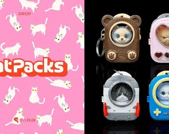 3D-geprinte CatPacks-sleutelhangerfiguren Mini-kattenrugzakken voor verzamelaars