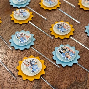 12 Bluey Cupcake Toppers, Custom Party Decorations, Kids Birthday Party, Cartoon Cupcake Picks, Bluey Themed Party Supplies