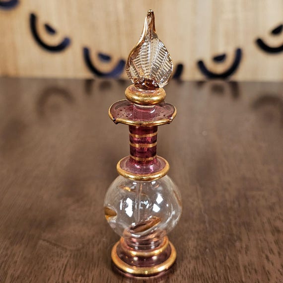 Egyptian Hand-blown Glass Perfume Bottle With Gold Accents