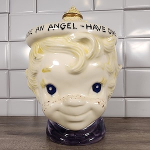 Vintage Ceramic You&#39;re an Angel - Have One Cookie Jar Boy 1950&#39;S MID CENTURY