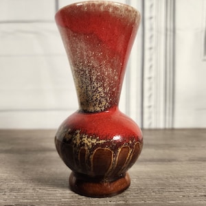 Vintage Mid Century Kil Liboje Red Drip Glaze Pottery Bud Vase 4.5&quot; Tall