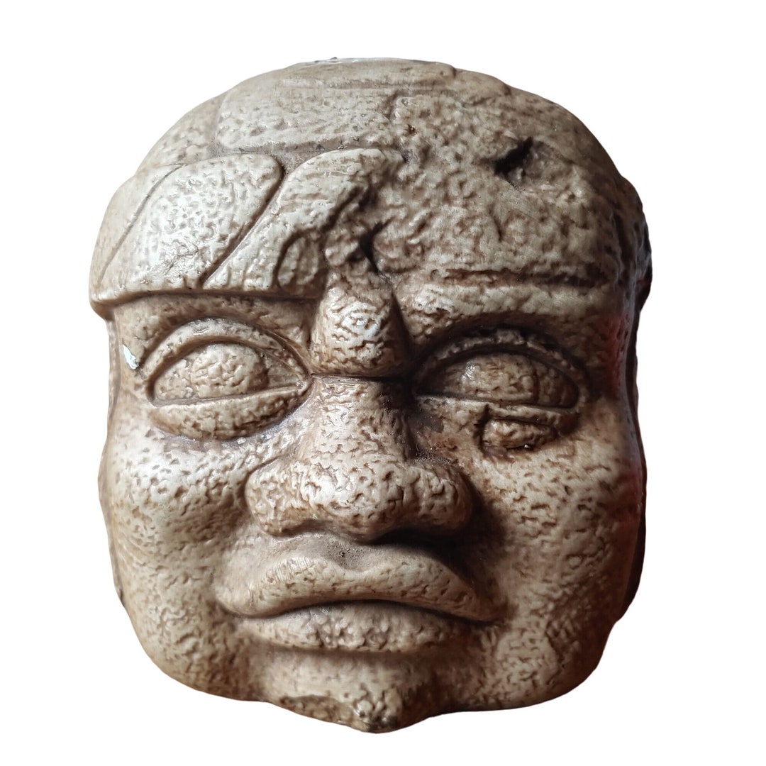 Vintage Jorongo Tequila Blanco Olmec Stone Head Decanter Aztec Mayan