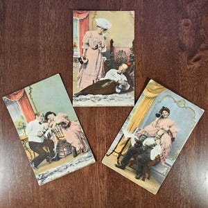 Set Of 3 Vintage Comic Postcards Featuring Couples & Humor Scenes Early 1900s