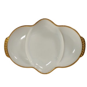 Fire King Anchor Hocking plateau à relish en verre de lait divisé avec bordure dorée 11