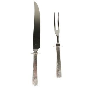Vintage Silver-Plated Stainless Steel Meat Carving Set Fork & Knife Ornate Handle
