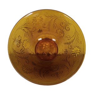 Indiana Glass Tiara Sandwich Amber Glass Bowl With Floral Pattern - 10&quot; Diameter