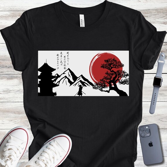 [ZEN SAI] LINE DRAWING FLOWER PRINT T SHIRT /追跡付 Japanese Landscape T-shirt, Japanese Scenery, Land of
