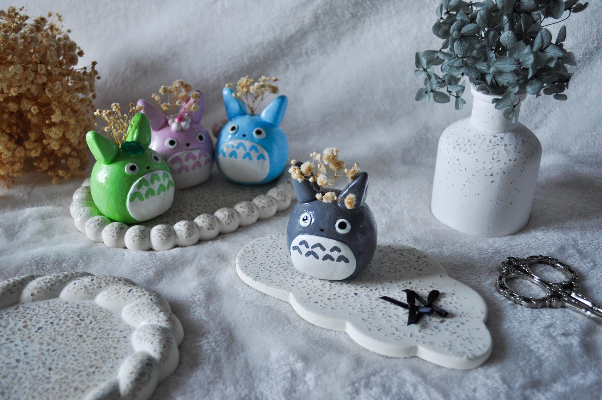 Mini Handmade Clay Totoro Vase – 4 Colors: Sakura, Matcha, Chô and