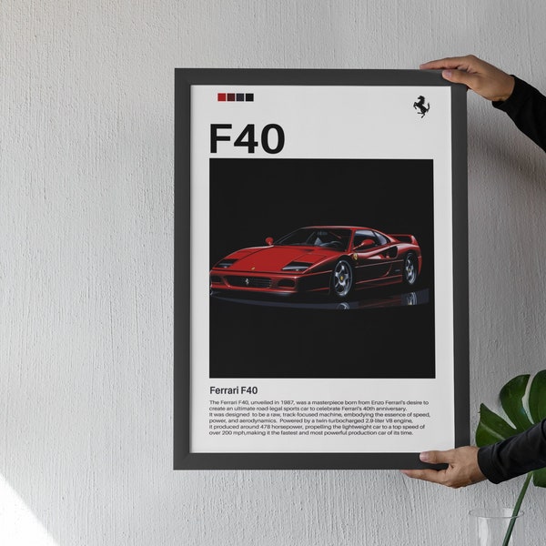 Digital Download Ferrari F40 Poster Car Print, Cool, Wall Print, Retro Wall Decor, Gift