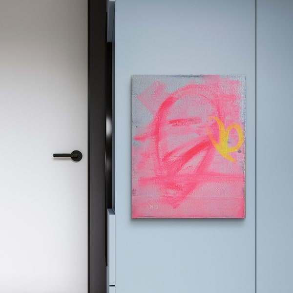 Original painting 'Tornado', 2023 - acrylic on canvas, structural paste, 40 x 50 cm, art, abstract, unique, modern, neon, pink