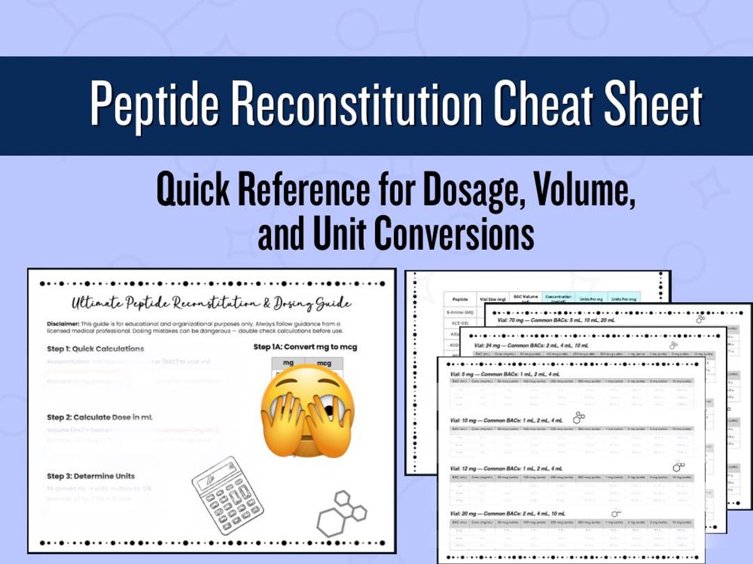 bpc-157 mixing guide pdf Peptide Reconstitution Cheat Sheet | Quick Reference for BAC Mixing, Dosage Conversions & Injection Calculations bitamin b12 injection lupus peptides Count:BPC-157 (#60 ct)