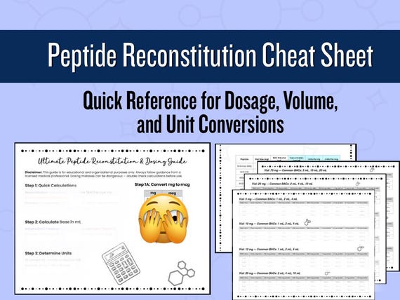 Peptide Reconstitution Cheat Sheet | Quick Reference Guide for BAC Mixing,  Dosage Conversions & Injection Calculations