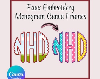 Scalloped Monogram Letters, Faux Embroidery Letters, Editable Photo Fill Alpha, Drag & Drop Alpha Set, Monogram Font, Canva Frame Template