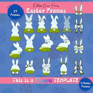 Hase mit Schleife Canva Rahmen, Kokette Canva Vorlagen, Ziehen und Ablegen Canva Rahmen, Ostern Canva Rahmenvorlage, bearbeitbares Canva Bundle