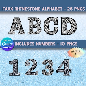 Faux Rhinestone Clipart, Faux Rhinestone Alphabet And Numbers PNG, Faux Rhinestone Alpha Set, Faux Rhinestone Patch PNG
