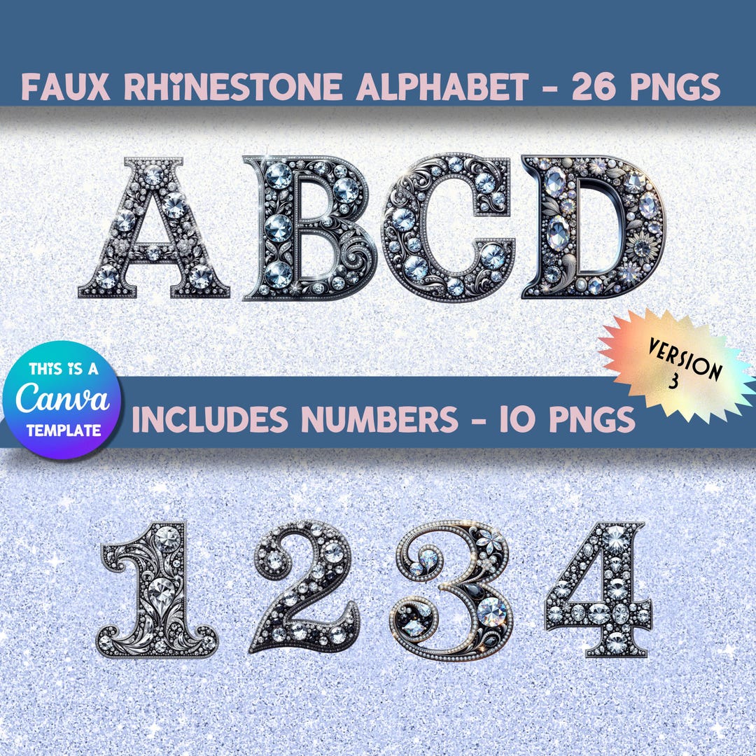 Faux Rhinestone Alphabet & Numbers PNG Clipart - Etsy