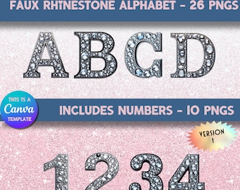 Clipart PNG con alfabeto e numeri in strass finti
