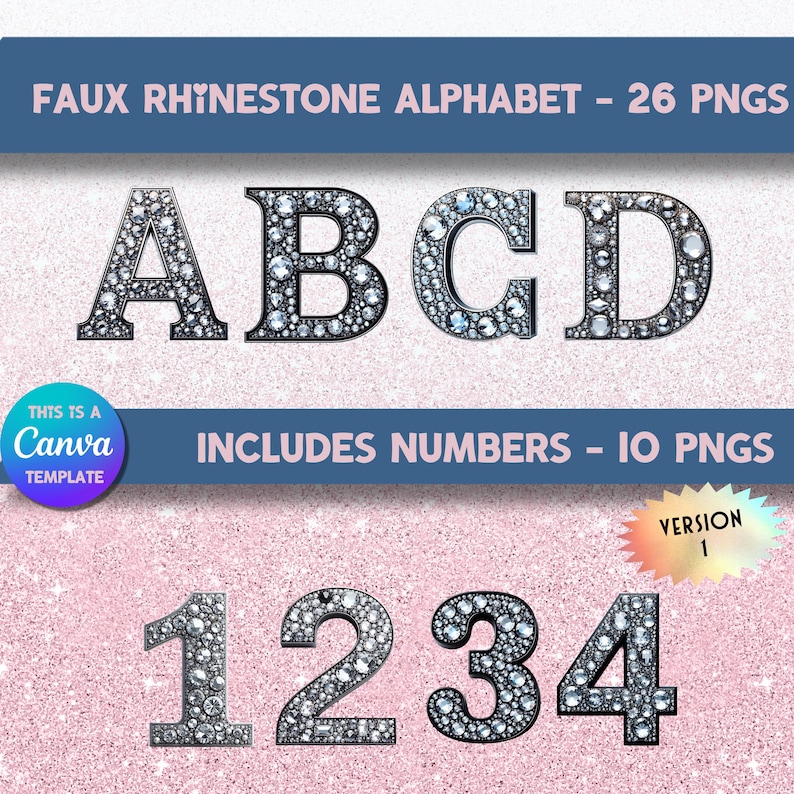 Faux Rhinestone Alphabet & Numbers Clipart PNG - Etsy